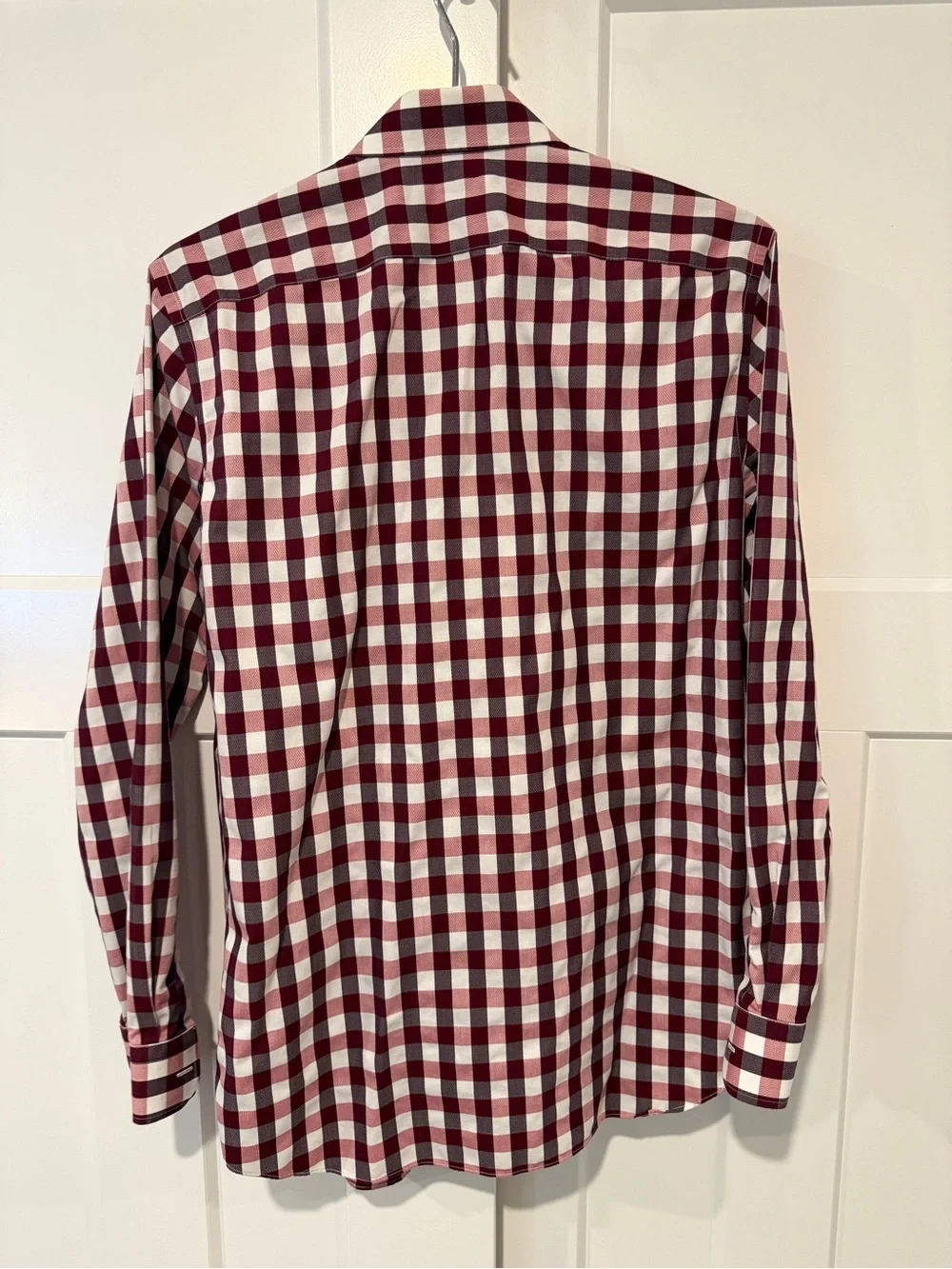 Banana Republic Men's Burgundy and White Check Dress Shirt